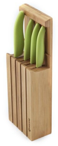 KYOCERA Coltello in ceramica, set di 4 coltelli manico verde + Coltelli + tagliere in confezione regalo natalizia