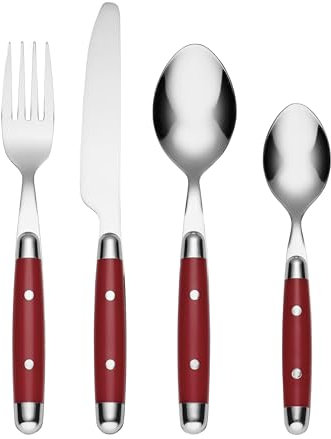 Cambridge Jubilee Red 16-Piece 18/0 Silverware Set for 4, Flatware