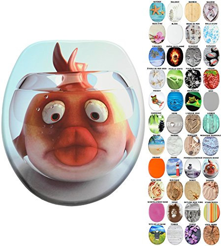 Sanilo Abattant WC, Grande sélection de lunettes de toilette, Finition de haute qualité, Charnières robustes, Fixation facile (Poisson Rouge)