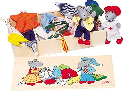 Biegepuppen Mausens Klamottenkiste, nachhaltige Holzfiguren, Holzpuppen für Kinder, beweglich robustes Holzspielzeug, kreatives Kinderspielzeug, naturbelassen, 10er Set, ab 3 Jahre