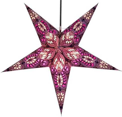 GURU SHOP Vikbar adventsbelyst pappersstjärna, julstjärna 60 cm - Menor lila/natur, stjärnfönsterdekoration