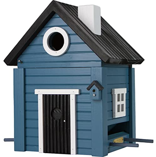 Wildlife Garden WG118 Multiholk Blaues Haus - Der Kombinierte Futtertisch und Nistkasten aus Holz