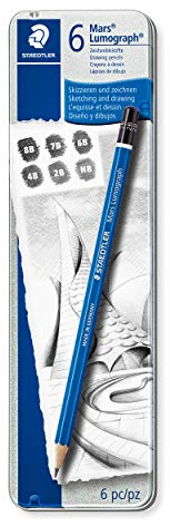 STAEDTLER Zeichenbleistifte Mars Lumograph, unglaublich bruchfeste Premium-Bleistifte, hohe Qualität, spezielle Minenrezeptur, 6 Bleistifte in sortierten Härtegraden im Metalletui, 100 G6