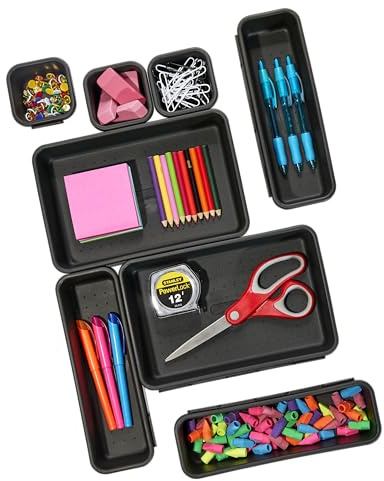 Madesmart 8-Piece Interlocking Bin Pack for Drawer Organization, Plastic Interlocking Junk Drawer Organizer Tray, Granite
