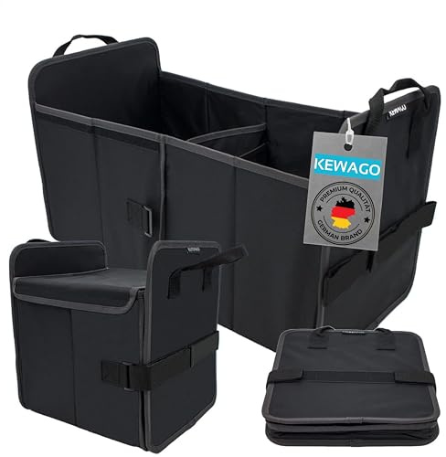 Kewago Kofferraum Organizer Faltbar - Auto-Aufbewahrungsbox mit Klett - Faltbox für Kofferraum & Rücksitz - Praktisches Auto-Zubehör Innenraum - Ordnungsbox für Einkäufe & Reisen