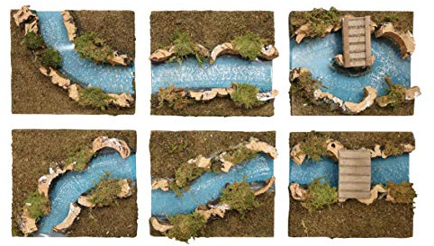 Ferrari & Arrighetti Fiume Componibile per Presepe, 6 Tratti Diversi di Fiume Abbinabili per Creare Fiumi e Ruscelli in Presepi, Legno, Multicolore, Dimensione Indicativa per Pezzo: 11x14x5 Cm