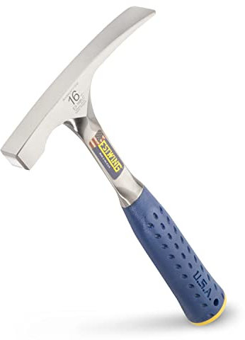Estwing E3-16BLC Smooth Face Bricklayer's Hammer with Nylon Vinyl Shock Reduction Grip, Silver, 16oz