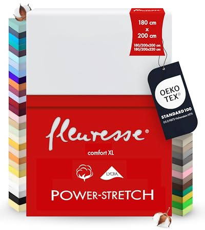 fleuresse 1119 XXL Jersey Stretch Spannbetttuch (96% Baumwolle, 4% Elasthan), mit Rumdumgummizug, Ökotex 100, für Matratzen bis 40 cm Höhe, 180 x 200-200 x 220 cm, Silber