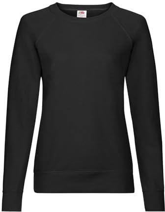 Fruit of The Loom Damen Sweatshirt Lightweight Raglan Sweat Lady - Fit 229.01, Gr. Small, Schwarz (Black 101)
