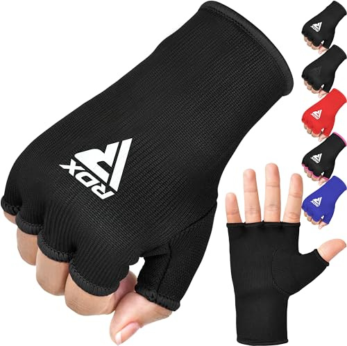 RDX Boxing Inner Mitts Hand Wraps MMA Fist Protector Bandages, Black, L