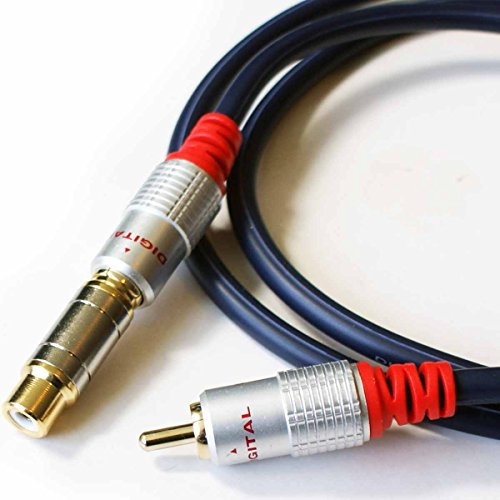 10m - 1 RCA/Phono Male to Female Extension Cable/Lead - Digital Coax/Subwoofer Audio - Loops