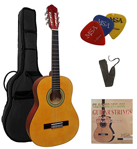 1/2 GITARRE - KONZERTGITARRE IM SET - KINDERGITARRE - CLASSIC - NATUR - DECKE LINDENHOLZ - TASCHE - BAND - SAITEN - 3xPIK - J3