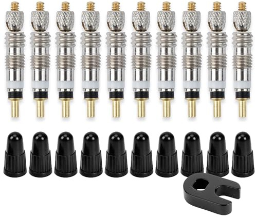 Square1 Presta Valve Core Kit -10 Universally Compatible Presta Valve Cores, 1 Presta Valve Core Removal Tool & 10 Presta Valve Core Caps - Presta Valve Core for Tubeless Bike Tires