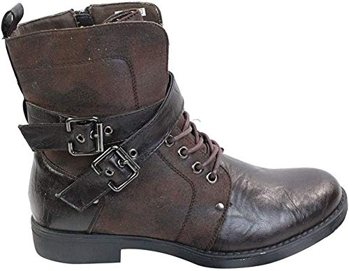 Elong Mens Punk Rock Goth Elmo Ankle Boots Brown Black Leather Buckle
