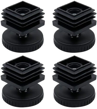 Antrader Home Office Table Desk Adjustable Leveling Foot,Plastic Metal Square Tube Insert Kit, 30mm x 30mm Black, 4 Sets