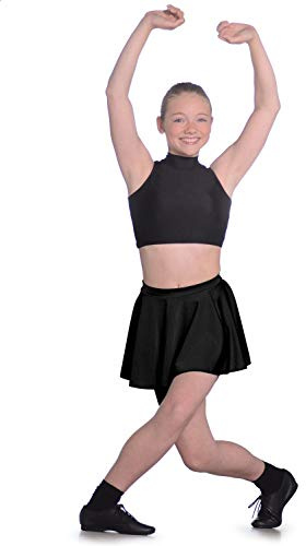 Dancewear Central Girls' Lcss Nylon Lycra Girls Short Circular Skirt, Black, 3-6 Years UK