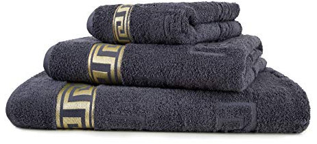 Arle-Living Luxus Medusa Saunatuch 100x200 cm - feinste Baumwolle/Hochflor Frottee mit Medusa Flachprägung und Goldener Medusa Bordüre - Badetuch Handtuch (anthrazit/anthrasite, Saunatuch 100x200 cm)