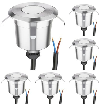 ledscom.de 6 LED encastrés de sol AGENA pour l'extérieur, IP65, inox, rond, 60mm Ø, blanc chaud