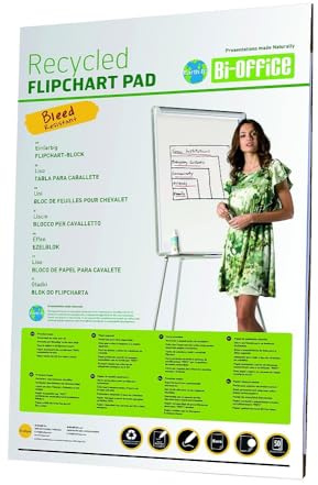 Bi-Office Earth-It Bloc de Papel Reciclado para Pizarra Rotafolios, Euro, 50 Hojas por Bloc, 55 g/m², Paquete de 5 Bloques