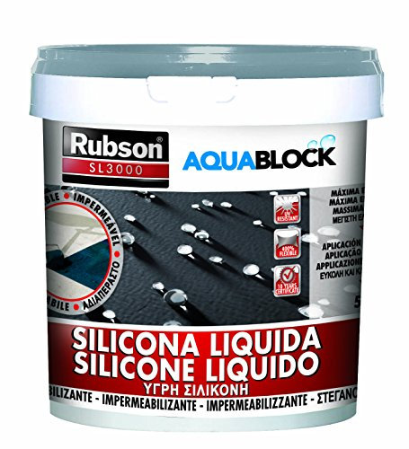 Rubson Aquablock SL3000 Silicona Líquida gris, impermeabilizante líquido para prevenir y reparar goteras y humedades, silicona elástica, 1 x 5 kg