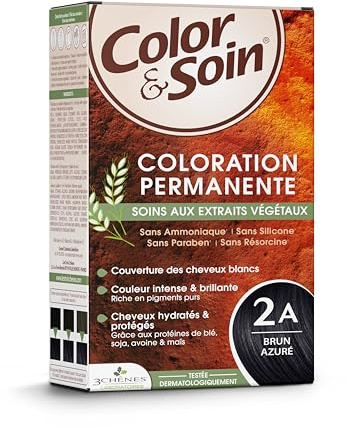 Les 3 Chênes Color & Soin 2A – Brun Azuré – Coloration Permanente Cheveux Femme Sans Ammoniaque – Soin Naturel Brillance Durable – Couvre 100% Cheveux Blancs