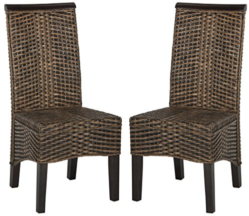 SAFAVIEH Home Collection - Ilya Brown Wicker Tall Back Dining Chair Set of 2 (SEA8017C-SET2)
