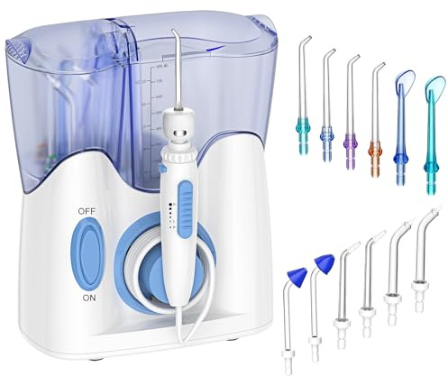 H2ofloss Dental Water Flosser for Teeth Cleaning With 12 Multifunctional Tips & 800ml Capacity, Professional Countertop Oral Irrigator Quiet Design(HF-9 whisper)