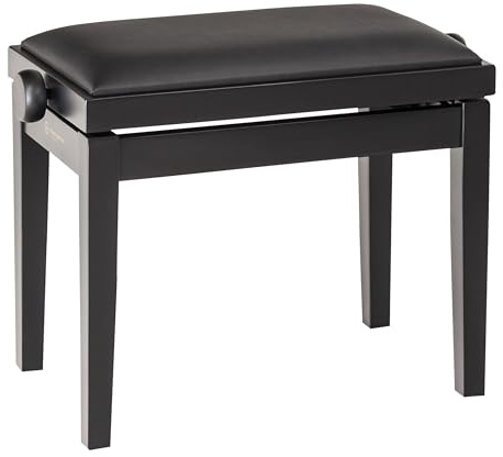K&M 13910 Klavierbank Schwarz - Europäisches Buchenholz, Mattlack, Kunstleder - Höhenverstellbarer Keyboard-Polstersitz