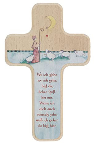 Butzon & Bercker Kinderkreuz 'Guter Hirte' in Geschenkverpackung zum aufhängen, Buche 11x18cm – Christliches Geschenk für Jungen und Mädchen – für Taufe, Geburt, Kommunion