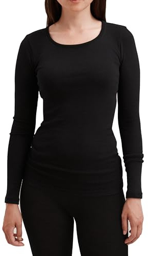 Dilling Merino Langarmshirt für Damen - Extra Feine Unterwäsche aus 100% Bio Merinowolle Schwarz 46