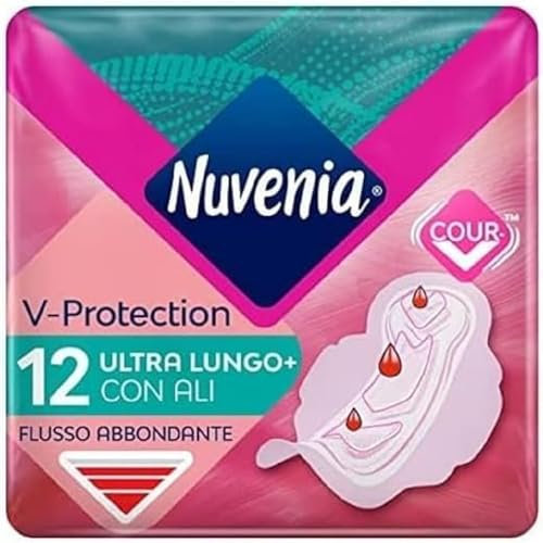 Nuvenia - Ultradünne, extra lange Damenbinden mit Flügeln - 12 Binden