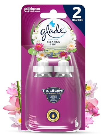 Glade Ambientador Autómatico Sense & Spray Relaxing Zen, con Sensor de Movimiento, Dura Hasta 120 Días, con Aceites Esenciales, Pack 2 Recambios