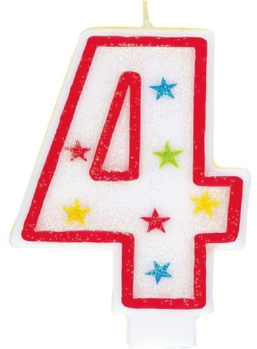Glitzernde Zahl 4 Geburtstagskerze und Happy Birthday-Kuchendekoration