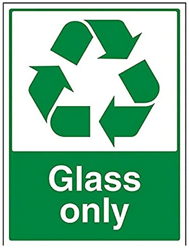 V Safety 73003BC-S Glass Only Recycling Sign - Portrait - 300mm x 400mm - Self Adhesive Vinyl, Green