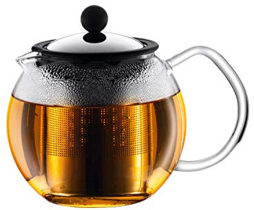 Bodum 1807-16 assam Teebereiter (French Press System,Permanent Edelstahlfilter,Glasgriff),0,5 liters glänzend