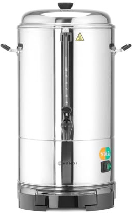 HENDI Kaffee-Perkolator, Doppelwandig, Energiesparend, eingebauter Filterwanne, non drip Hahn, für grob gemahlen Kaffee, kein Papierfilter notwendig, 10L, 230V, 1500W, 386x393x(H)576mm, Edelstahl 18/0