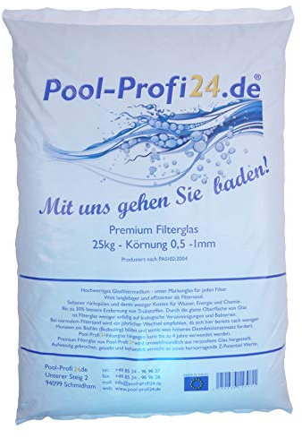Pool-Profi24.de Verre filtrant pour piscine – 25 kg de granulés filtrants pour systèmes de filtration à sable – Sable de filtre en verre – Grain 0,5-1,0 mm