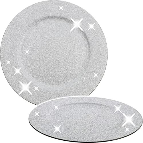 1 Stück großer Teller - Silber - Glitzer & Glanz - Ø 33 cm - Unterteller/Platzteller/Plätzchenteller - Keksteller - grau/edel - festlich gedeckte ..