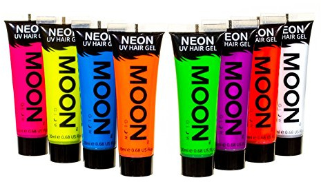 Moon Glow Gel para el cabello neón - Tinte para el cabello UV - Tinte para el color del cabello con lavado temporal Set de 8 20 ml (Paquete de 8)