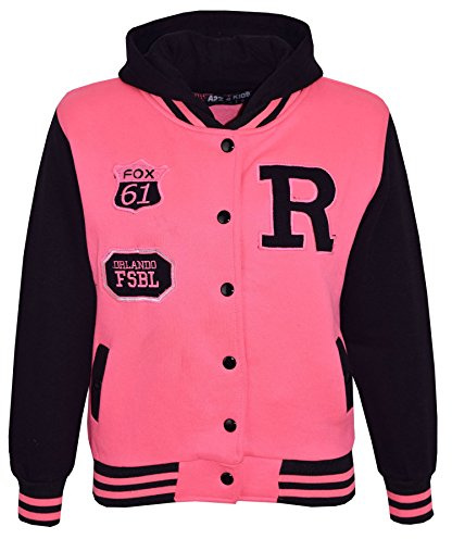 A2Z 4 Kids® Barn Flickor Pojkar R Fashion FOX Baseball - B.B Jacket New Fox Neon Pink 11-12