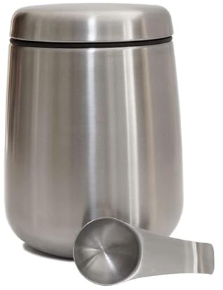 MEKBOK Coffee Canister,Airtight Stainless Steel Kitchen Food Storage Container with Date Tracker and Scoop for Grounds Coffee,Airtight Coffee Beans, Flour,Cereal,(18 OZ