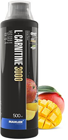 Maxler L-Carnitine 3000 - Mango - 500ml - Hochdosiertes L Carnitin Liquid - Vegane Nahrungsergänzuing - 3000mg Wirksotff pro Portion - 20 Portionen - Inklusive Messbecher