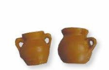 Zisaline Krippenzubehör, 2-tlg. Tonkrüge aus Polyresin, Höhe 2 cm, Braun oder Terracotta, Hell