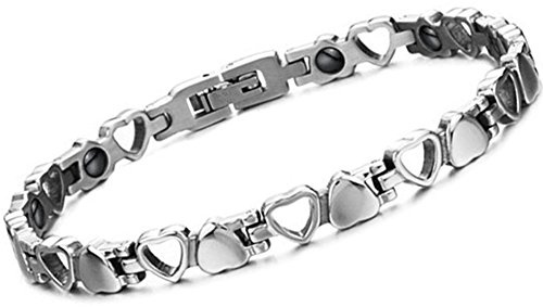 Oidea Armband Dam, Damarmband Utsökt Ihåligt Hjärta Länk Rostfritt Stål Magnetiskt Hälsa Armband, Silver