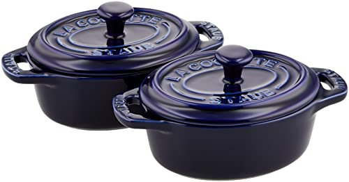 staub Ceramic Cocotte Oval 40511-870 Mini Cocotte Pair, Grand Blue, 4.3 inches (11 cm), Set of 2, Heat Resistant, Storage Container, Microwave Safe