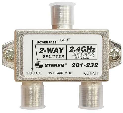 STEREN 2-Way 2.4GHz 90dB 1 Port Power Pass DC Passing On One Port F-Pin Coaxial Splitter [201-232]