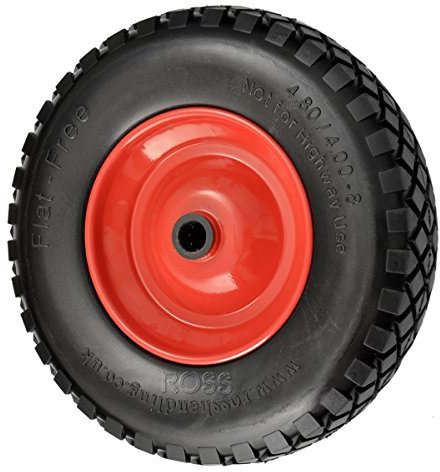 Premium 400mm Puncture-Proof Wheelbarrow Wheel with Roller Bearings - 200kg Load Capacity | Red Metal Center | Black Rubber Tire | 80mm Tread Width | Durable Construction | Enhanced Performance