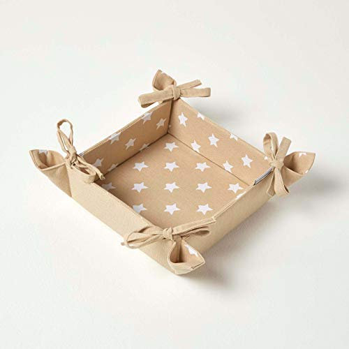 HOMESCAPES Corbeille à pain motif Étoile - Beige Blanc panier à pain fait en 100% coton
