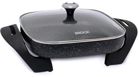 Starfrit The Rock Electric Skillet - 12 x 12 - Rock.Tec Non-Stick Cooking Surface - Tempered Glass Lid - 1200W