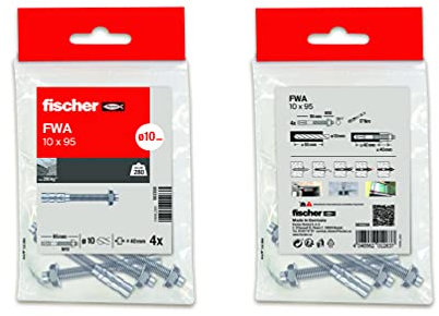 fischer - Tacos anclaje metálico expansión para hormigón, pernos anclaje de expansión, Bolsa 4 uds FWA 10x95